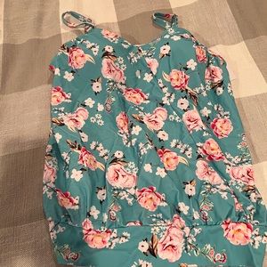 Brand new, blue with pink flowers, swim top